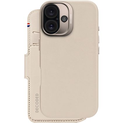 Decoded Detachable Wallet iPhone 16 MagSafe Hoesje Echt Leer Uitneembare 2in1 Bookcase Portemonnee - Clay