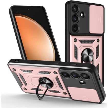Mobigear Armor Ring Cam Slide Samsung Galaxy S25 FE Hoesje Hardcase Backcover Shockproof met Ringhouder en Camera Slider - Roségoud