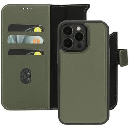 Mobiparts iPhone 15 Pro Max MagSafe Hoesje Echt Leer Uitneembare 2in1 Bookcase Portemonnee - Groen