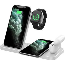 Mobigear JetCharge 4in1 Qi Laadstation voor 2 Telefoons / AirPods en Apple Watch - Wit