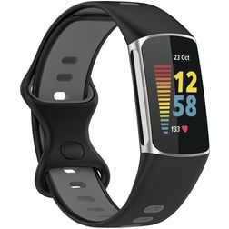 Mobigear Sport Dual Siliconen Fitbit Charge 5 Bandje Druksluiting - Zwart / Grijs