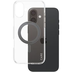 CARE by PanzerGlass Kickstand iPhone 16 Plus MagSafe Hoesje Hardcase Backcover met Standaard - Transparant / Zwart