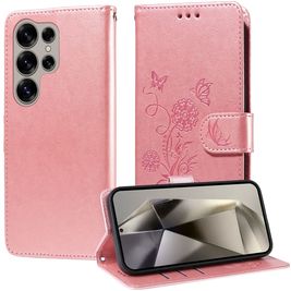 Mobigear Flowers Samsung Galaxy S25 Ultra Hoesje Bookcase Portemonnee - Roségoud