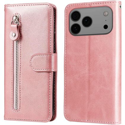 Mobigear Zipper iPhone 18 Pro Max Hoesje Bookcase Portemonnee - Roségoud