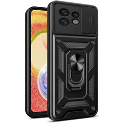 Mobigear Armor Ring Cam Slide Motorola Edge 40 Pro Hoesje Hardcase Backcover Shockproof met Ringhouder en Camera Slider - Zwart