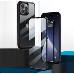 Valenta Full Cover iPhone 14 Pro Max Hoesje Gehard glas Backcover Shockproof - Transparant / Zwart