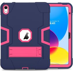 Mobigear ShieldStand iPad 10 (2022) Hoes Hard Kunststof,Siliconen Backcover + Standaard - Roze / Marineblauw