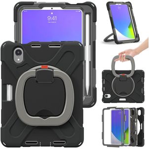 Mobigear RingGuard iPad Mini 6 (2021) Hoes Hard Kunststof,Siliconen Backcover + Stylus Houder + Schouderband + Standaard - Zwart