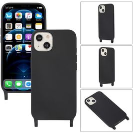 Mobigear Lanyard iPhone 14 Siliconen Hoesje met koord - Zwart Mobigear Lanyard iPhone 14 Siliconen Hoesje met koord - Zwart