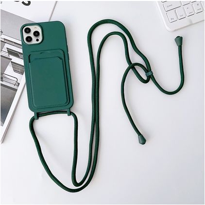 Mobigear Lanyard Card iPhone 15 Pro Siliconen Hoesje met koord en Pasjeshouder - Groen
