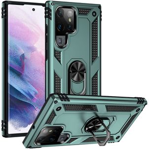 Mobigear Armor Ring Samsung Galaxy S22 Ultra Hoesje Hardcase Backcover Shockproof met Ringhouder - Groen