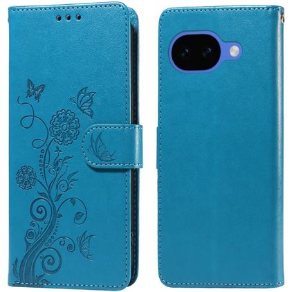 Mobigear Flowers Google Pixel 10a Hoesje Bookcase Portemonnee - Blauw