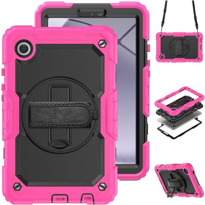 Mobigear SureGrip Xtreme Samsung Galaxy Tab A11 Hoes Hard kunststof / Siliconen Backcover + Schouderband + Standaard - Roze
