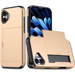 Mobigear Card iPhone 16 Plus Hoesje Hardcase Backcover Shockproof met Pasjeshouder - Goud