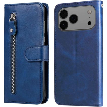 Mobigear Zipper iPhone 17 Pro Max Hoesje Bookcase Portemonnee - Blauw