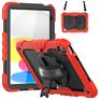 Mobigear SureGrip Xtreme iPad 10 (2022) Hoes Hard Kunststof,Siliconen Backcover + Schouderband + Standaard - Zwart / Rood