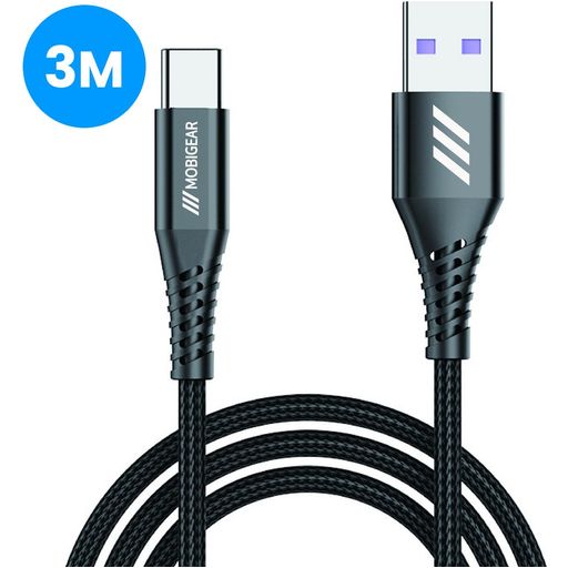 Mobigear Nylon USB-A naar USB-C Kabel 3 Meter - Zwart