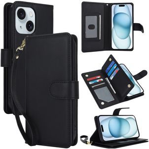 Mobigear Wallet iPhone 15 Hoesje Bookcase Portemonnee - Zwart