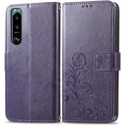 Mobigear clover Sony Xperia 5 IV Hoesje Bookcase Portemonnee - Paars