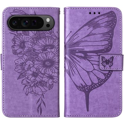 Mobigear Butterfly Google Pixel 9 Pro Hoesje Bookcase Portemonnee - Paars