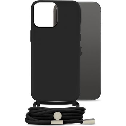 Mobilize Lanyard Gelly iPhone 15 Pro Max Flexibel TPU Hoesje met koord - Zwart