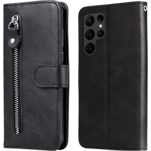 Mobigear Zipper Samsung Galaxy S23 Ultra Hoesje Bookcase Portemonnee - Zwart