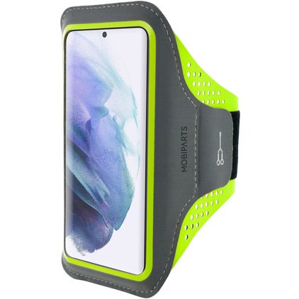 Mobiparts Comfort Fit Telefoonhouder Hardlopen Samsung Galaxy S21 Sport Hoesje Neopreen Sportarmband - Neon Green