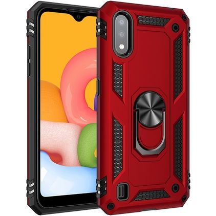 Mobigear Armor Ring Samsung Galaxy A01 Hoesje Hardcase Backcover Shockproof met Ringhouder - Rood