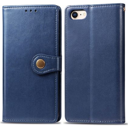 Mobigear Snap Button iPhone SE (2022) Hoesje Bookcase Portemonnee - Blauw