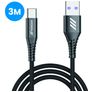 Mobigear Nylon USB-A naar USB-C Kabel 3 Meter - Zwart