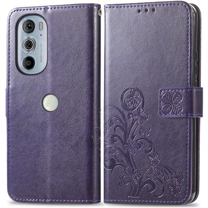 Mobigear Clover Motorola Edge 30 Pro Hoesje Bookcase Portemonnee - Paars