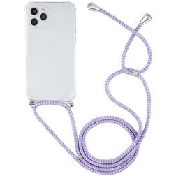 Mobigear Lanyard iPhone 12 Pro Max Flexibel TPU Hoesje met koord - Transparant / Blauw / Paars