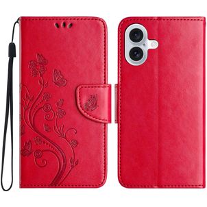 Mobigear Flowers iPhone 16 Hoesje Bookcase Portemonnee - Rood