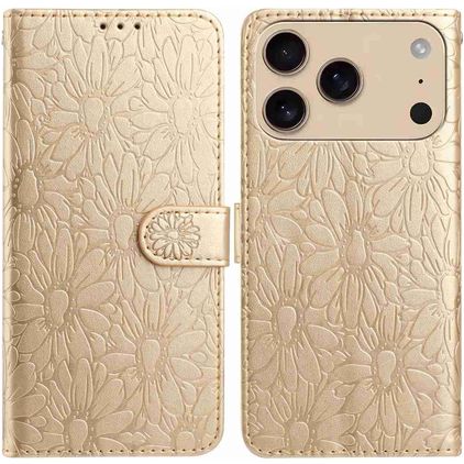 Mobigear Flowers iPhone 17 Pro Max Hoesje Bookcase Portemonnee - Goud