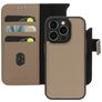 Mobiparts iPhone 15 Pro MagSafe Hoesje Echt Leer Uitneembare 2in1 Bookcase Portemonnee - Taupe
