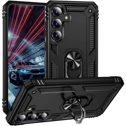 Mobigear Armor ring Samsung Galaxy S25 FE Hoesje Hardcase Backcover Shockproof met Ringhouder - Zwart