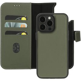 Mobiparts iPhone 15 Pro Max MagSafe Hoesje Echt Leer Uitneembare 2in1 Bookcase Portemonnee - Groen