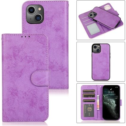 Mobigear Wallet iPhone 15 Plus Hoesje Uitneembare 2in1 Bookcase Portemonnee - Paars