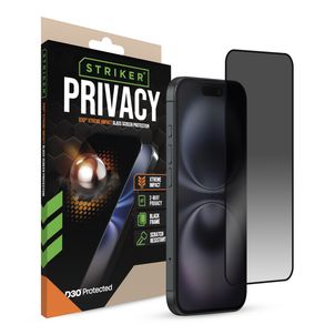 Striker Xtreme Impact Privacy iPhone 16 Glazen Screenprotector Privacy - Case Friendly - Zwart
