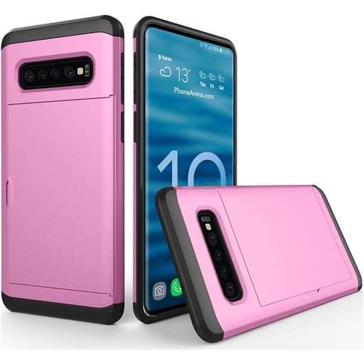 Mobigear Card Samsung Galaxy S10 Hoesje Hardcase Backcover Shockproof met Pasjeshouder - Roze
