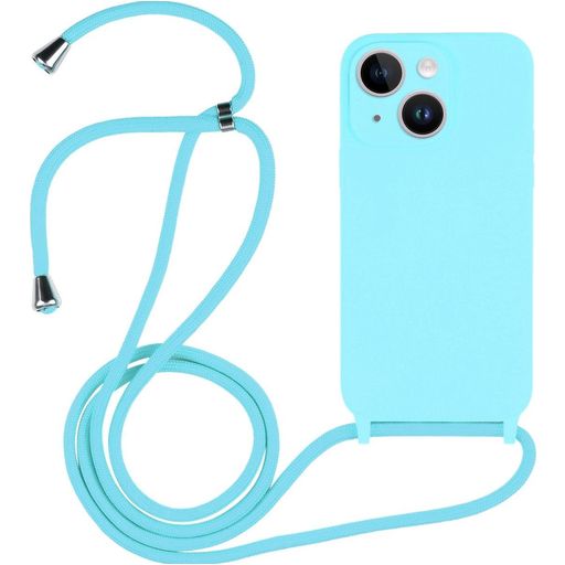 Mobigear Lanyard iPhone 14 Siliconen Hoesje met koord - Blauw