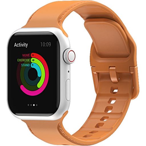 Mobigear Dashed Siliconen Apple Watch Bandje Gespsluiting - 42/41/40/38 mm - Cognac