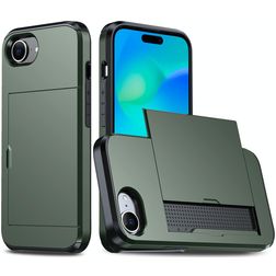 Mobigear Card iPhone 16e Hoesje Hardcase Backcover Shockproof met Pasjeshouder - Groen