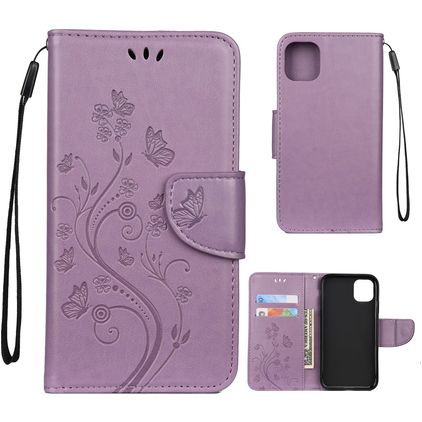 Mobigear Flowers iPhone 11 Hoesje Bookcase Portemonnee - Paars