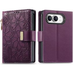 Mobigear Flowers iPhone Duo Hoesje Bookcase Portemonnee - Paars