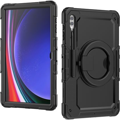 Mobilize Rotating Defender Samsung Galaxy Tab S9 Ultra Hoes Hard Kunststof,Siliconen Backcover + Schouderband + Standaard - Zwart