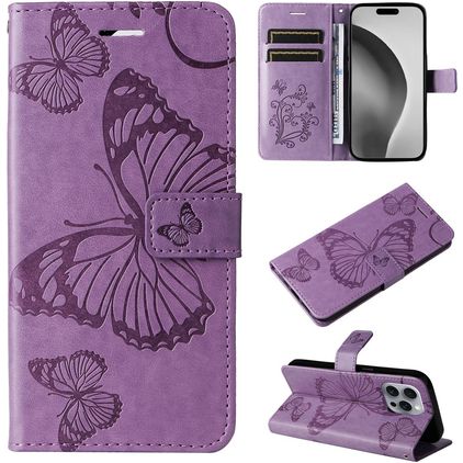 Mobigear Butterfly iPhone 16 Pro Max Hoesje Bookcase Portemonnee - Paars