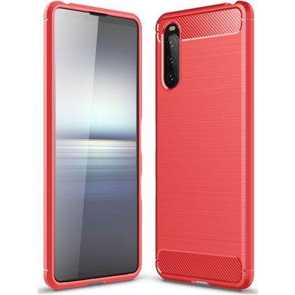 Mobigear Brushed Slim Sony Xperia 10 III Hoesje Flexibel TPU Backcover - Rood