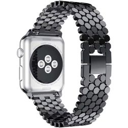 Mobigear Honeycomb Stalen Apple Watch Bandje Gespsluiting - 42/41/40/38 mm - Zwart