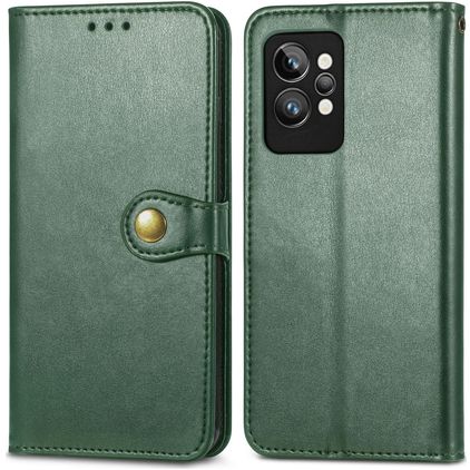 Mobigear Snap Button Realme GT2 Pro Hoesje Bookcase Portemonnee - Groen